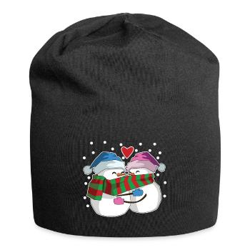 Bonhomme de neige amoureux coeur hiver - Bonnet en jersey - noir - Devant