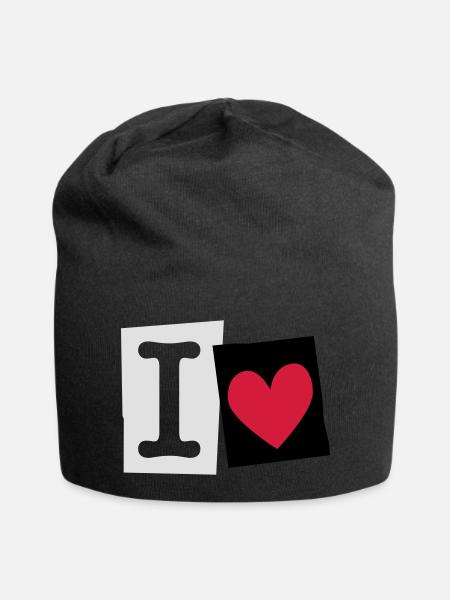 I Love (cutter font) - Jersey Beanie - black
