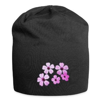 Blumen violett - Jersey-Beanie - Schwarz - Vorne