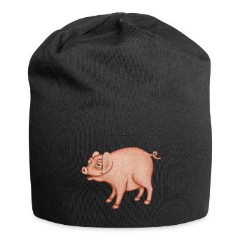 Humorvolles Schwein-Charakter - Jersey-Beanie - Schwarz - Vorne