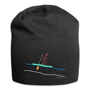 Standup paddle stick figure, woman water floating - Jersey Beanie - black - Front