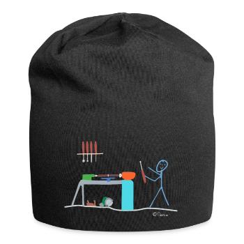 Woodturning stick figures, wood crafting work job - Jersey Beanie - black - Front