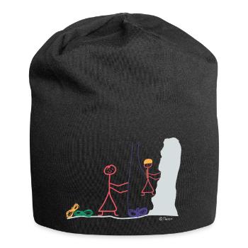 Kletterwand Strichmännchen Freiklettern Sport Frau - Jersey-Beanie - Schwarz - Vorne