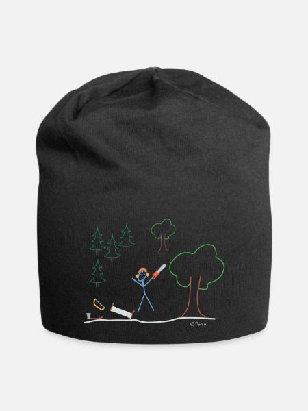 Holzfäller Strichmännchen, Wald Baum Motorsäge - Jersey-Beanie - Schwarz