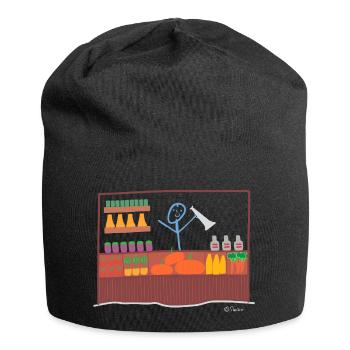 Markt Strichmännchen, Handel Waren Flohmarkt Job - Jersey-Beanie - Schwarz - Vorne