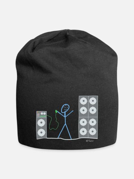 Musik Hören Strichmännchen, Lautsprecher Klänge - Jersey-Beanie - Schwarz