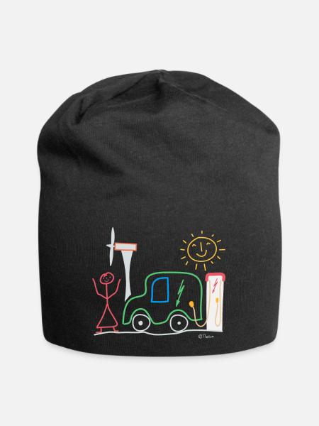 Elektroauto Strom Strichmännchen, regenerativ - Jersey-Beanie - Schwarz