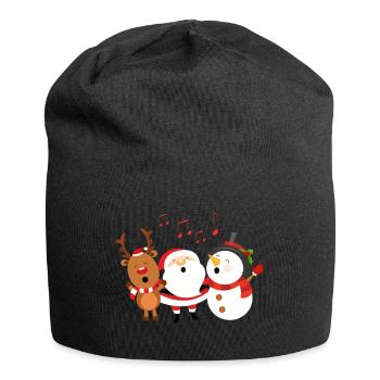 Singende Weihnachtsmann, Schneemann und Rentier - Jersey-Beanie - Schwarz - Vorne