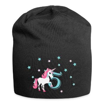 Geburtstagsshirt 5 Jahre Einhorn Mädchen - Jersey-Beanie - Schwarz - Vorne