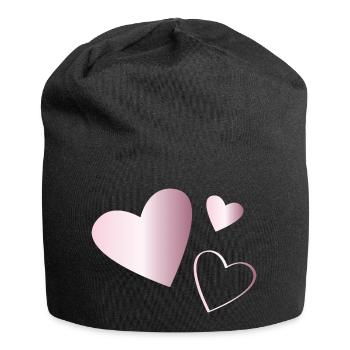 Zwei Herzen Turmalin rosa - Jersey-Beanie - Schwarz - Vorne