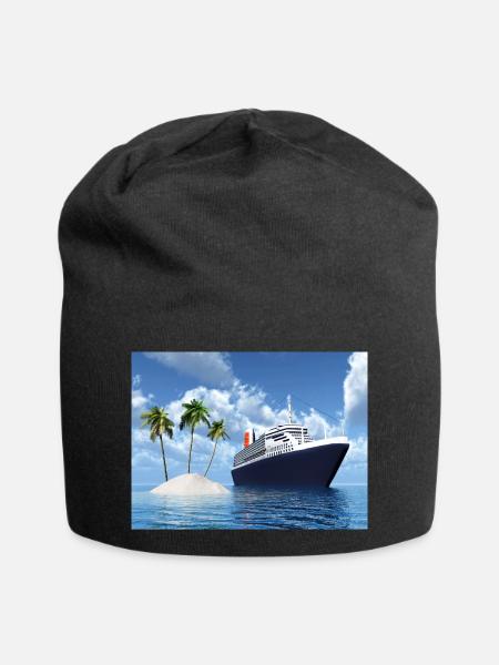Kreuzfahrtschiff und einsame Insel mit Palmen - Jersey-Beanie - Schwarz