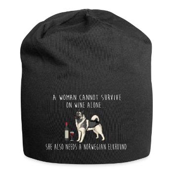 Eine Frau braucht Wein und einen norwegischen Hirschhund - Jersey-Beanie - Schwarz - Vorne