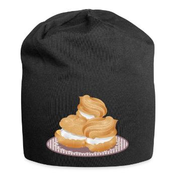 Illustration of three filled cream puffs - Jersey Beanie - black - Front