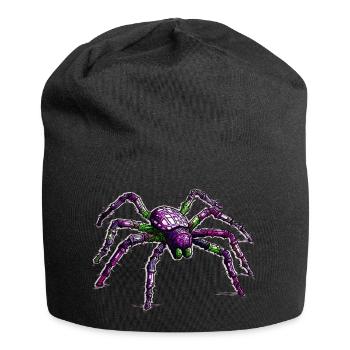 Bunte und bedrohlich wirkende große Spinne - Jersey-Beanie - Schwarz - Vorne