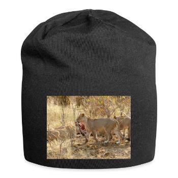 ein Rudel fressender Löwen im Chobe-Nationalpark - Jersey-Beanie - Schwarz - Vorne