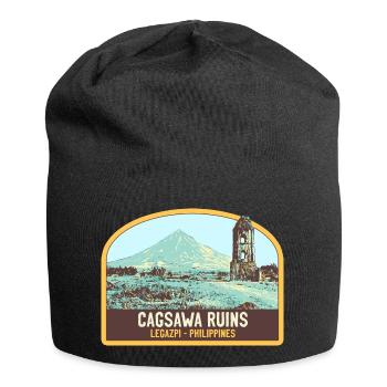 Ruinen von Cagsawa, Vulkan Mayon, Philippinen - Jersey-Beanie - Schwarz - Vorne