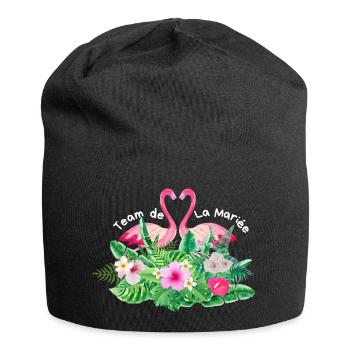 Tropisches Flamingo-Brautteam - Jersey-Beanie - Schwarz - Vorne