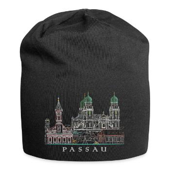 Passau Danube View, Bavaria, Germany, Drawing - Jersey Beanie - black - Front