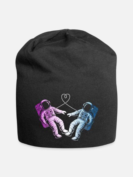 2 verliebte Astronauten - Jersey-Beanie - Schwarz