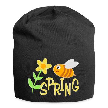 Fröhliche Bienchen mit Blumenmotiv - Jersey-Beanie - Schwarz - Vorne