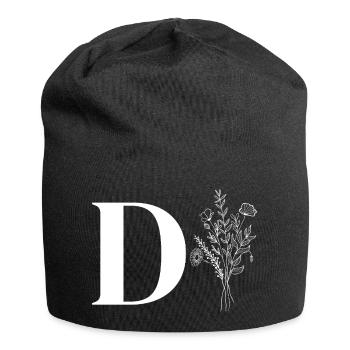 Minimalistisches Blumenmuster - Jersey-Beanie - Schwarz - Vorne