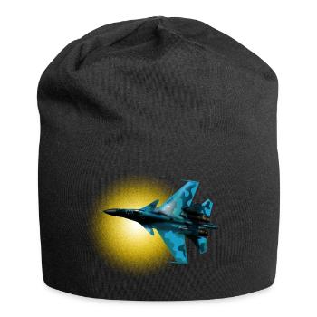 Blue Camouflage Fighter Plane Sun Circle - Jersey Beanie - black - Front