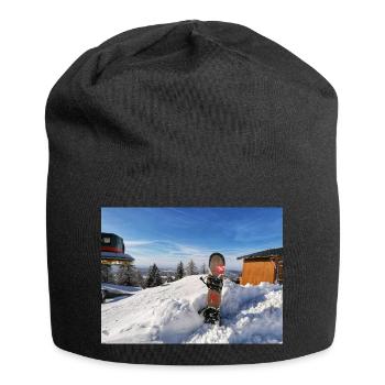 Snowboarding on a sunny slope - Jersey Beanie - black - Front