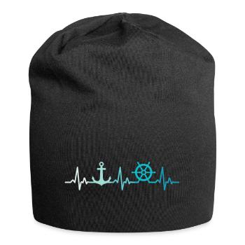 Retro Bootfahren Herzschlag Anker Kapitaen - Jersey-Beanie - Schwarz - Vorne