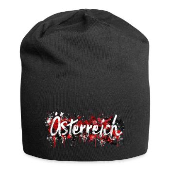 Österreich / Schriftzug mit Farbklecksen - Jersey-Beanie - Schwarz - Vorne
