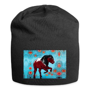 cheval marron peinture - Bonnet en jersey - noir - Devant