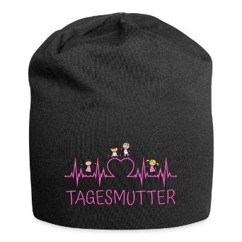 Tagesmutter Herzschlag mit Herz und Kindern pink - Jersey-Beanie - Schwarz - Vorne
