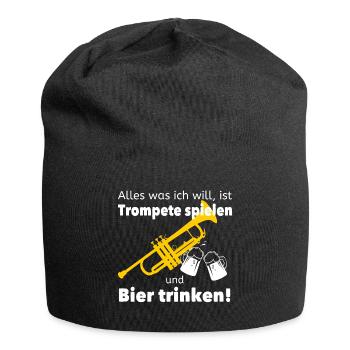 Trompete spielen und Bier trinken - Blasinstrument - Jersey-Beanie - Schwarz - Vorne
