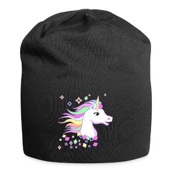 Douce Licorne avec des diamants, des étoiles et de beaux yeux - Bonnet en jersey - noir - Devant