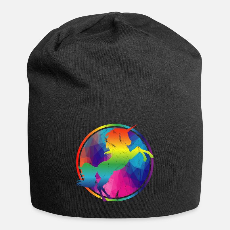 Buntes Einhorn Regenbogen knallig Geo Geschenk - Jersey-Beanie - Schwarz