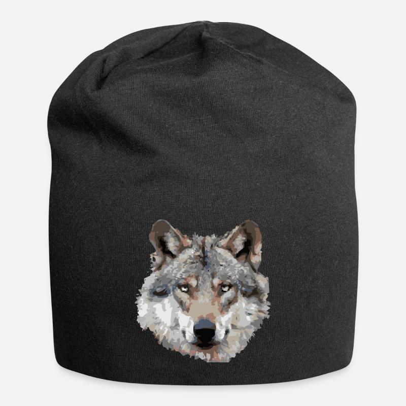 Wolf (grau) - Jersey-Beanie - Schwarz
