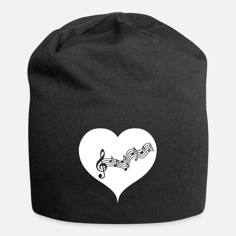 Herz Note Musiknote Musik Liebe weiß Geschenkidee - Jersey-Beanie - Schwarz