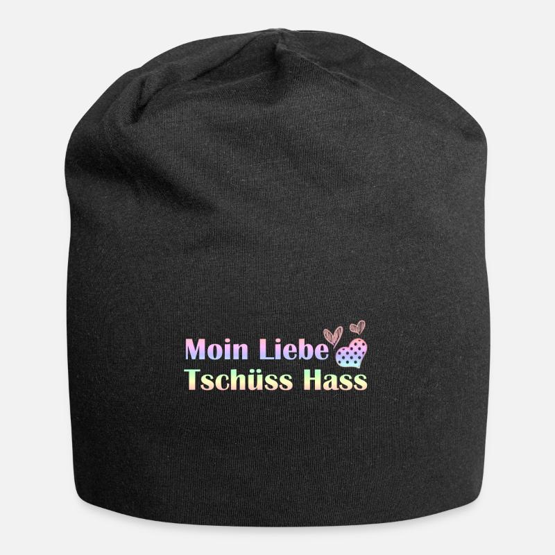 Moin Liebe, Tschüss Hass Herz romantisch Geschenk - Jersey-Beanie - Schwarz