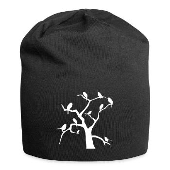 Voegel am Baum - Jersey-Beanie - Schwarz - Vorne