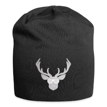 Brille mit Hirsch in silber und weiß zur Tracht - Jersey-Beanie - Schwarz - Vorne
