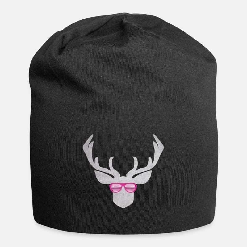 Hirsch mit pinker Brille in silber Farbener Textur - Jersey-Beanie - Schwarz