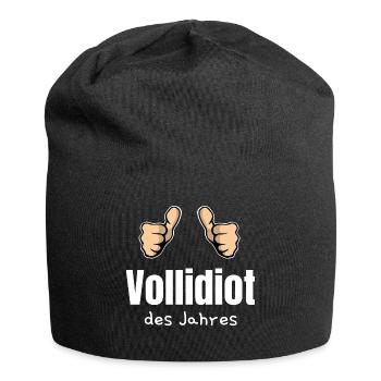 Vollidiot des Jahres Trottel Dulli Geschenk Daumen - Jersey-Beanie - Schwarz - Vorne
