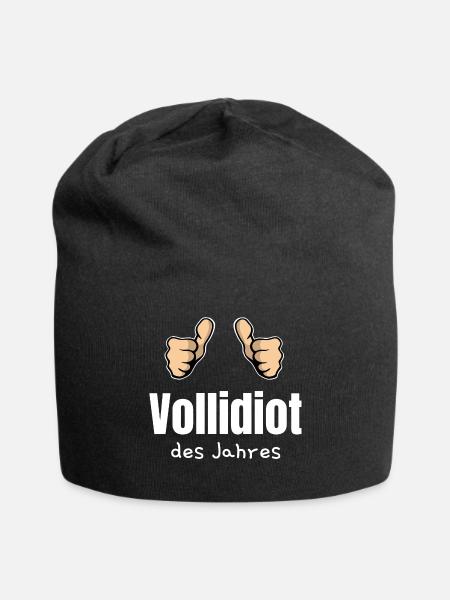 Vollidiot des Jahres Trottel Dulli Geschenk Daumen - Jersey-Beanie - Schwarz
