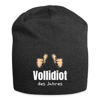 Vollidiot des Jahres Trottel Dulli Geschenk Daumen - Jersey-Beanie - Anthrazit - Vorne