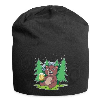 ivre ours avec de la bière dans le pré - Bonnet en jersey - noir - Devant