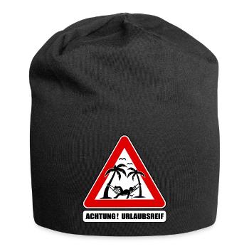 urlaubsreif lustiges Verkehrszeichen, Urlaub chill - Jersey-Beanie - Schwarz - Vorne