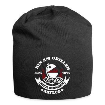 Grill-Motiv mit Bier-Design - Jersey-Beanie - Schwarz - Vorne