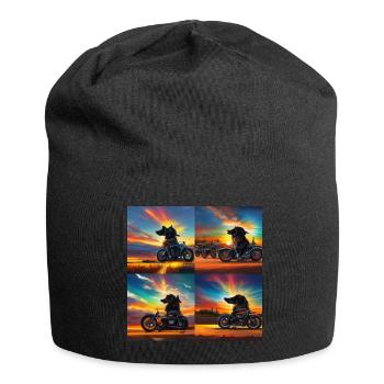 Dog rides motorcycle skull skull skull skull - Jersey Beanie - black - Front