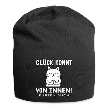 Glück kommt von innen - Jersey-Beanie - Schwarz - Vorne