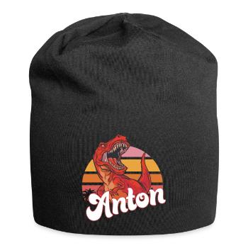 ANTON - Beau prénom de garçon avec T-REX Dino - Bonnet en jersey - noir - Devant