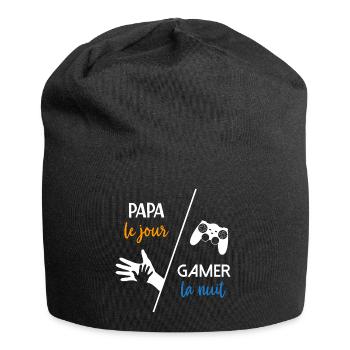 Papa le jour gamer la nuit - humour parent - Bonnet en jersey - noir - Devant